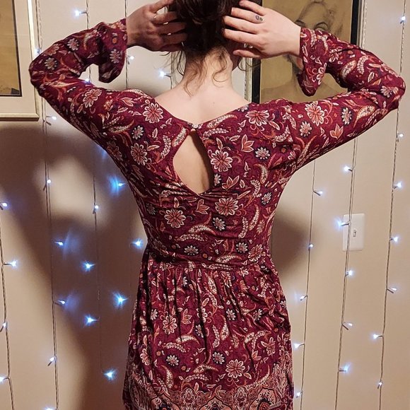 Hollister Floral Shear Long Sleeves Peasant Dress, Size Large - Picture 2 of 9